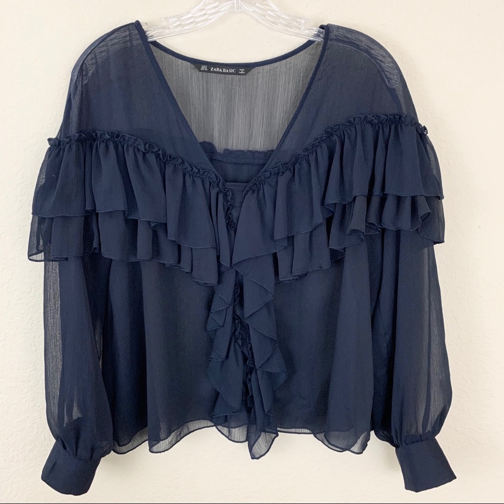 ZARA Basic Black Ruffle Top